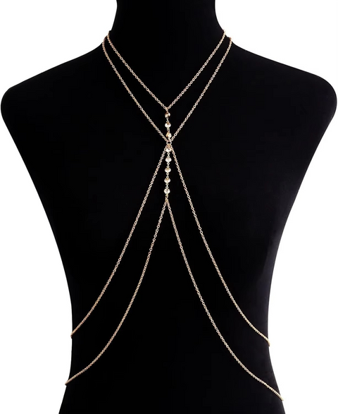 26‑Inch Rhinestone Criss‑Cross Body Chain Bra