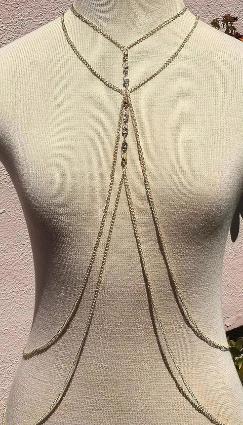 26‑Inch Rhinestone Criss‑Cross Body Chain Bra