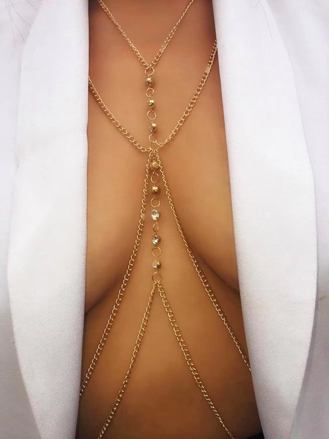 26‑Inch Rhinestone Criss‑Cross Body Chain Bra
