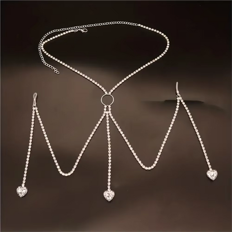 Sexy M‑Shaped Rhinestone Body Chain Bra