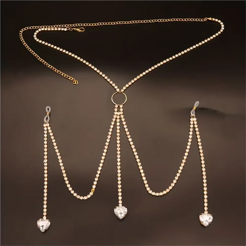 Sexy M‑Shaped Rhinestone Body Chain Bra