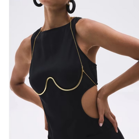 Gold Round Charm Chain Bra