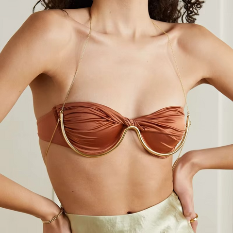 Gold Round Charm Chain Bra