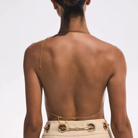 Gold Round Charm Chain Bra