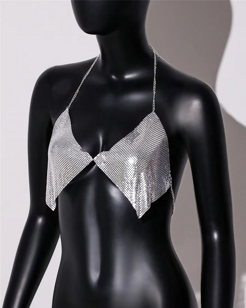 Metallic Sequin Halter Crop Top Bra