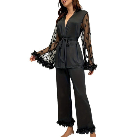 2Pcs Women's Premium Silk and Lace Loungewear Set for Wedding Night