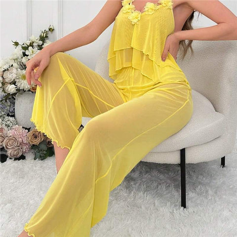 Sunlight Floral 2Pcs Sheer Loungewear Set for Wedding