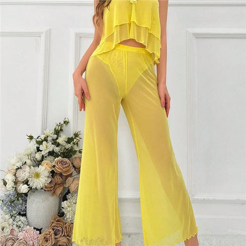 Sunlight Floral 2Pcs Sheer Loungewear Set for Wedding