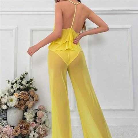 Sunlight Floral 2Pcs Sheer Loungewear Set for Wedding
