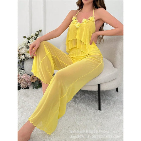 Sunlight Floral 2Pcs Sheer Loungewear Set for Wedding