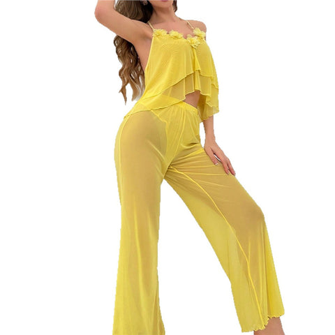 Sunlight Floral 2Pcs Sheer Loungewear Set for Wedding