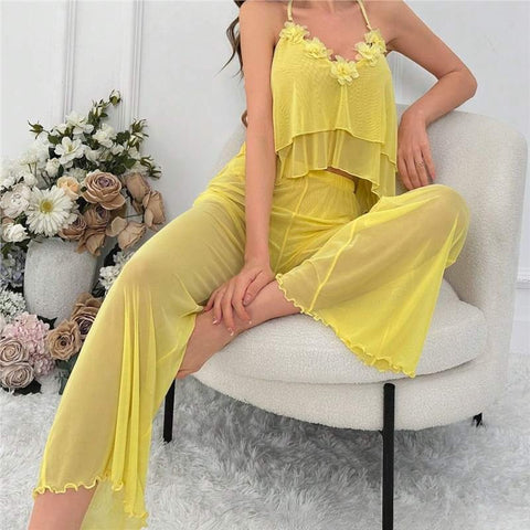 Sunlight Floral 2Pcs Sheer Loungewear Set for Wedding