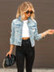 Ripped Button Closure Distressed Flap Pockets Denim Jacket