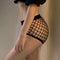 Openwork Mesh Fishnet Heart Metal Buckle Low Waist Underwear