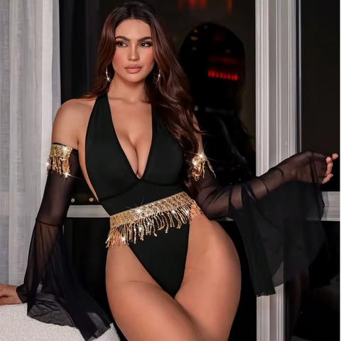 New Sexy Long-Sleeved Jumpsuit with Fringed Collar