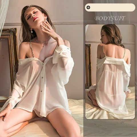Sexy Off‑Shoulder Trendy Oversized Rhinestone Secretary Style T‑Shirt with Panty