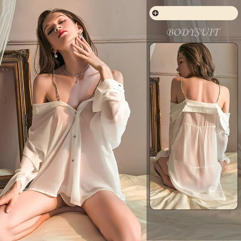Sexy Off‑Shoulder Trendy Oversized Rhinestone Secretary Style T‑Shirt with Panty
