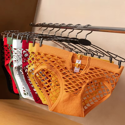 Openwork Mesh Fishnet Heart Metal Buckle Low Waist Underwear