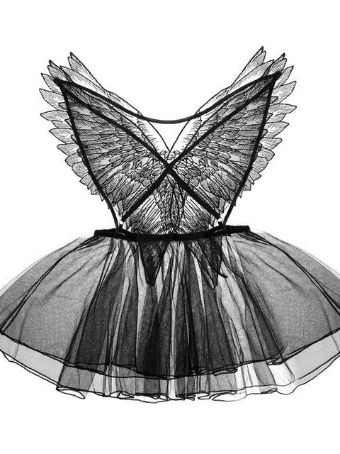 Sheer Angel Wings Backless Mesh Seductive Nighty