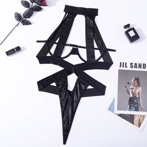 Crimson Desire Hollow Out Strappy Bodysuit for Woman