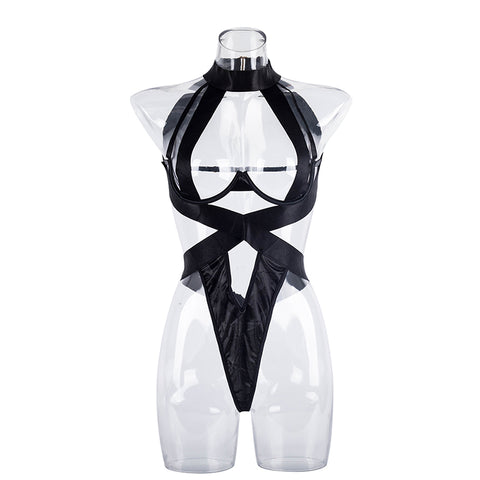 Crimson Desire Hollow Out Strappy Bodysuit for Woman