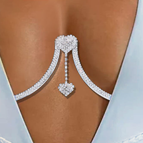 Fashion Rhinestone Heart Bra Body Chain