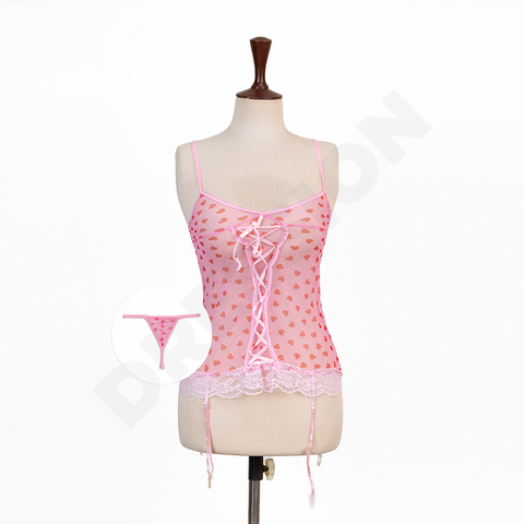 Pink Heart Shaped Garter Lingerie 2Pc Set