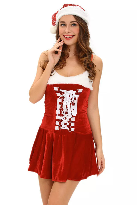 Pullover Spaghetti Straps Dress with Santa Cap