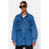Baggy Style Trendy Cargo Pocket Denim Shirt for Women