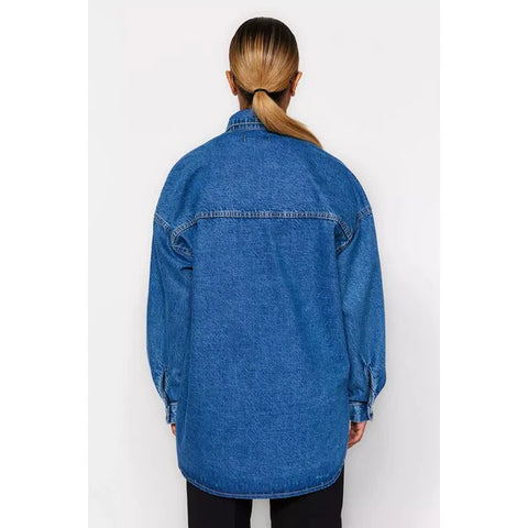 Baggy Style Trendy Cargo Pocket Denim Shirt for Women
