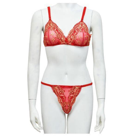 Women's Embroidered See-Through Net Bra & Panty Set – Non-Padded